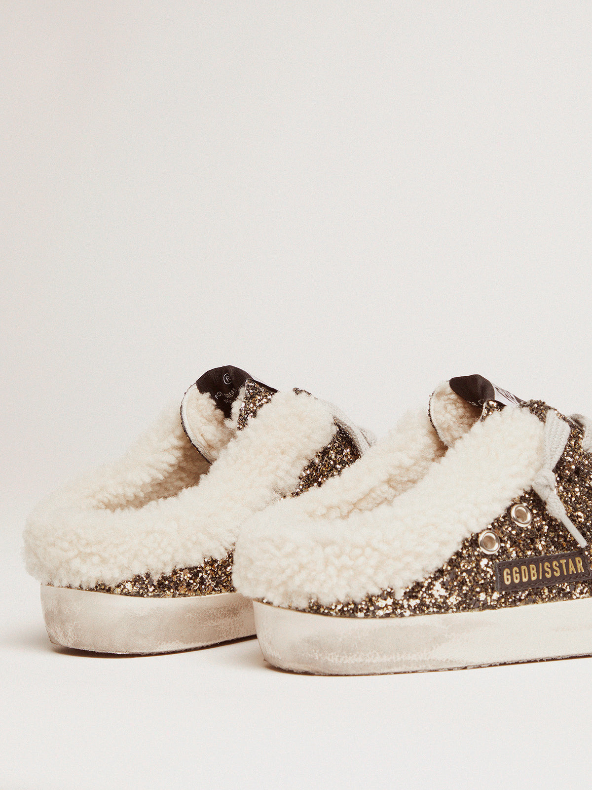 Women's Super-Star Sabot with glitter and shearling interior| Golden Goose