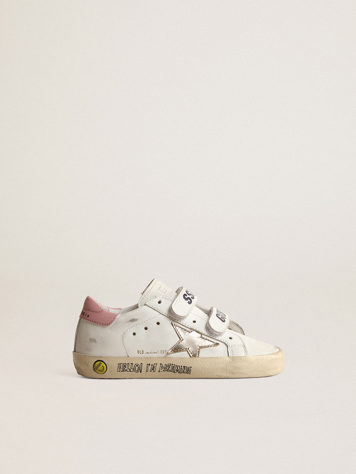 Old School Junior with metallic leather star and pink heel tab| Golden Goose