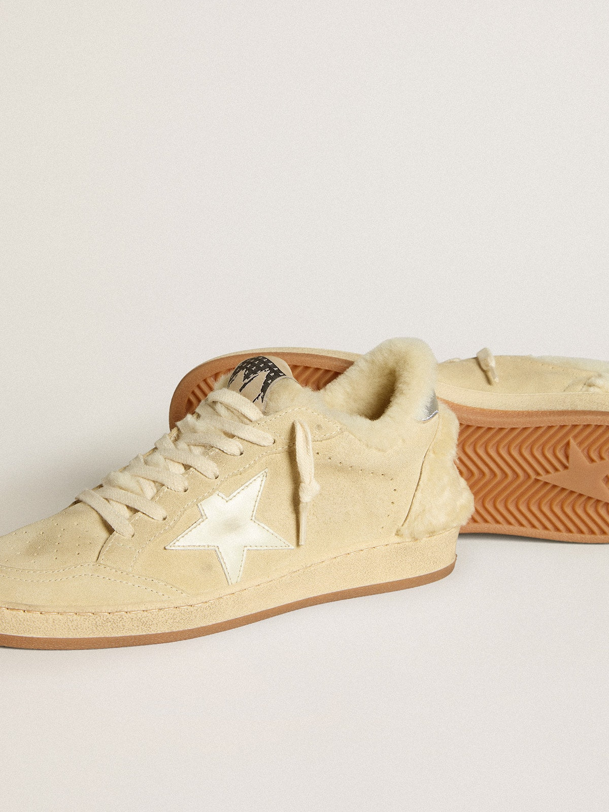 Ball Star LTD in suede and shearling with white patent leather star| Golden Goose