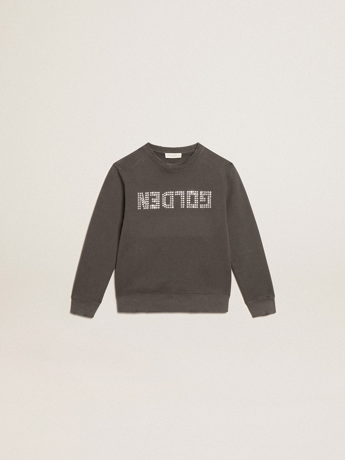 Distressed gray sweatshirt with crystal lettering| Golden Goose