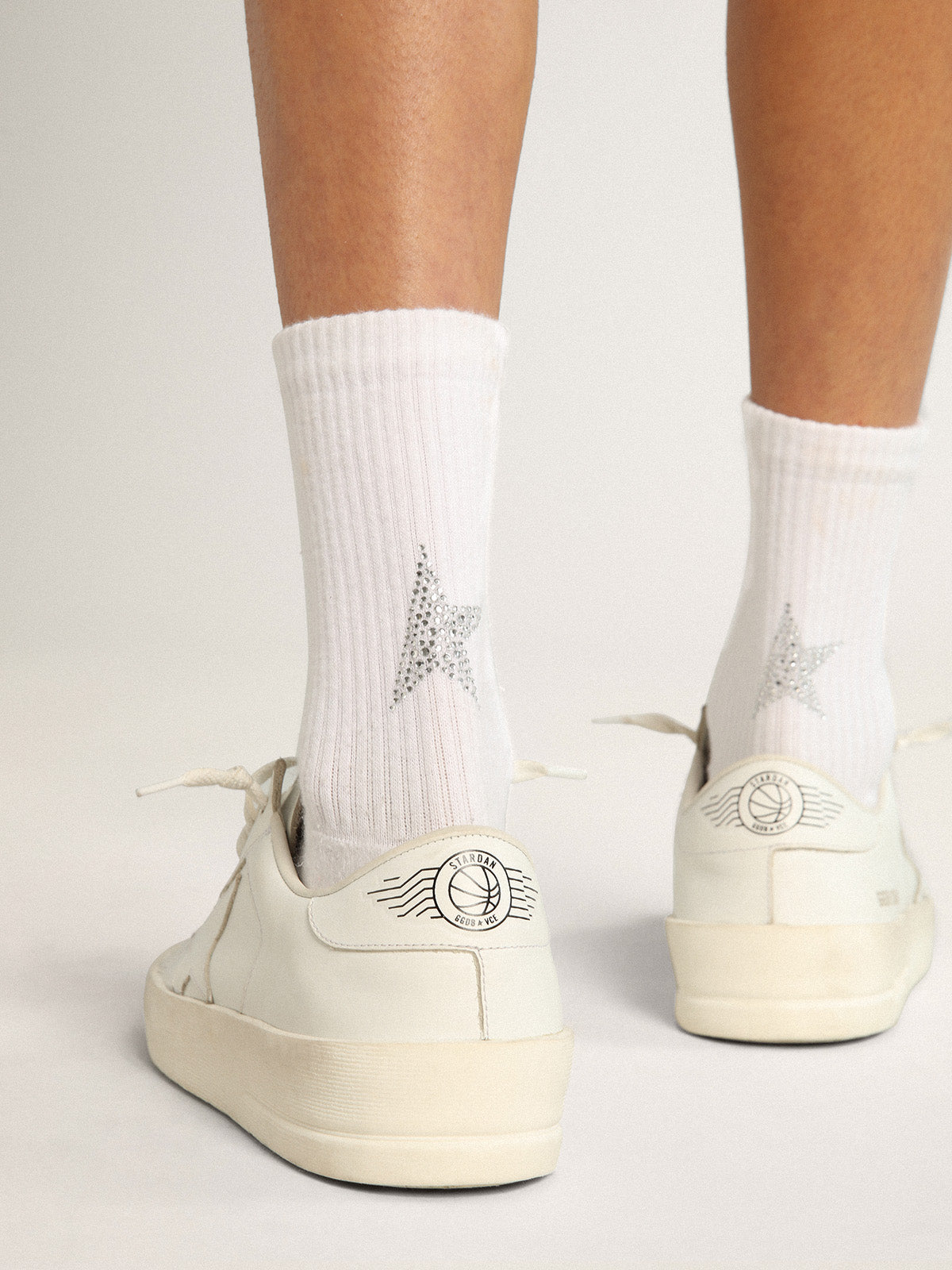 White socks with crystal star on the back| Golden Goose