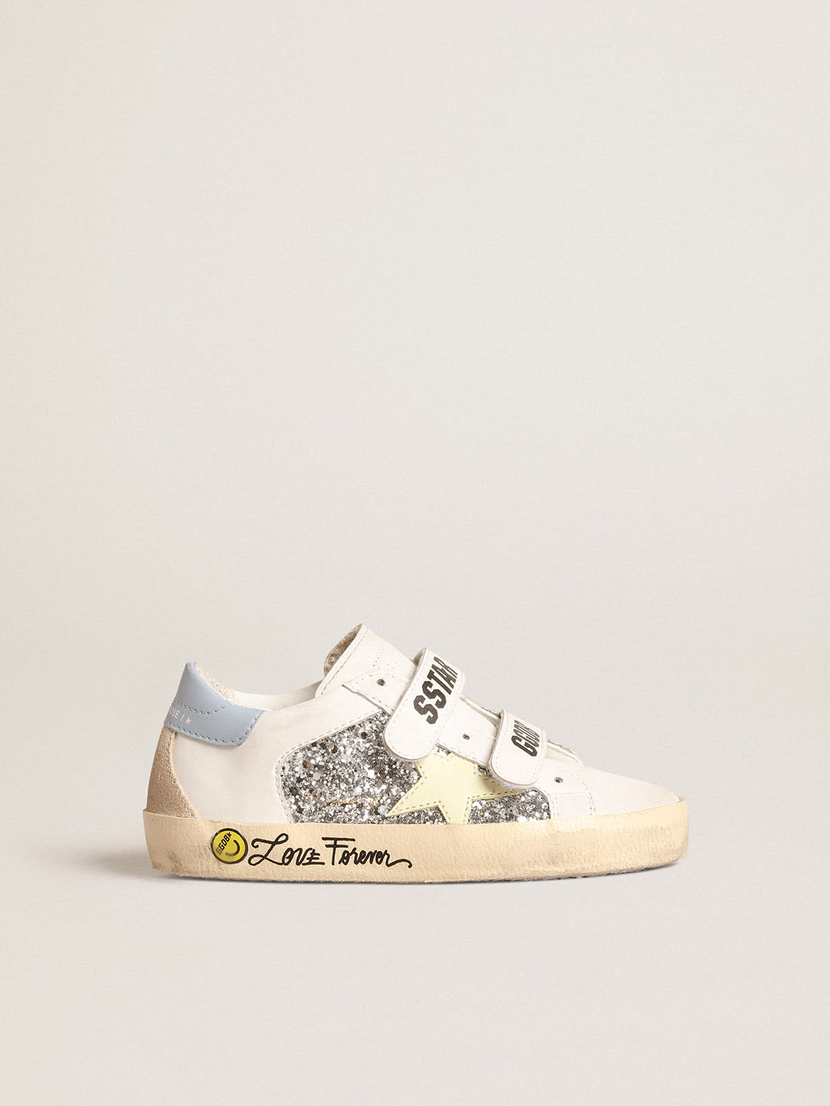 Bio-based Old School Junior with yellow star and glitter inserts| Golden Goose
