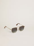 Aviator style sunglasses with silver frame and blue lenses| Golden Goose