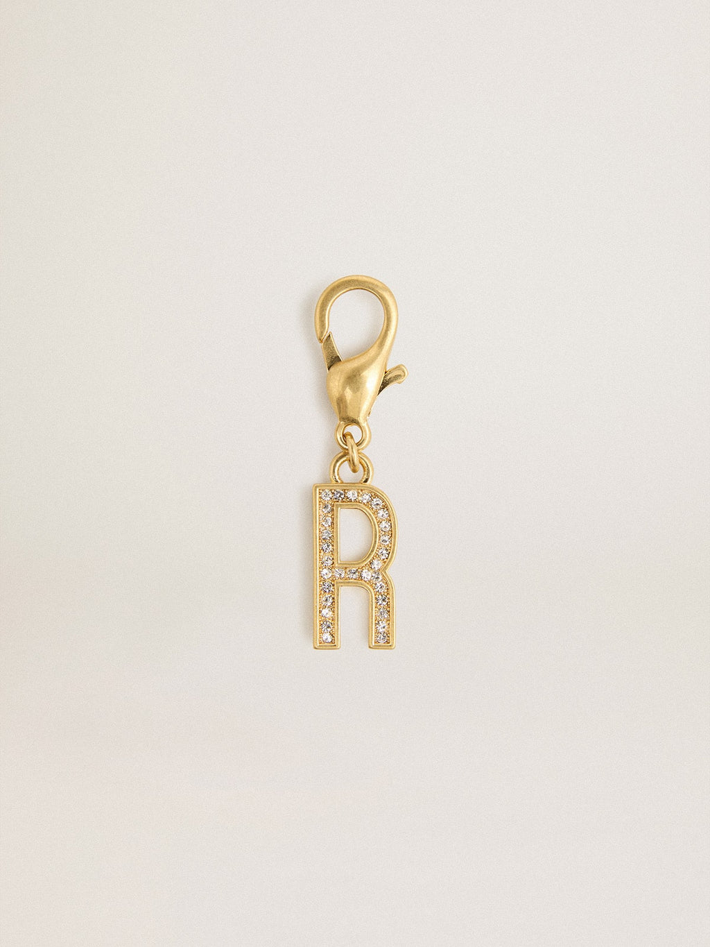 Letter R charm in gold-colored brass with crystals| Golden Goose
