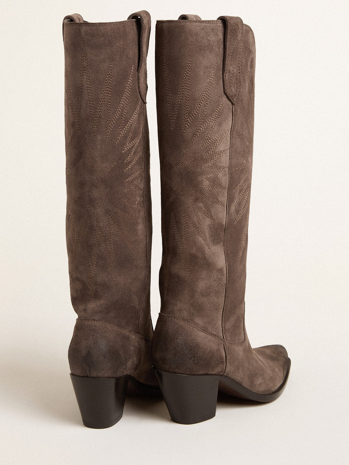 Wish Star boots in dark brown suede with tone-on-tone inlay star| Golden Goose