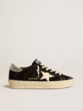 Women's Hi Star in black leather with silver glitter heel tab| Golden Goose