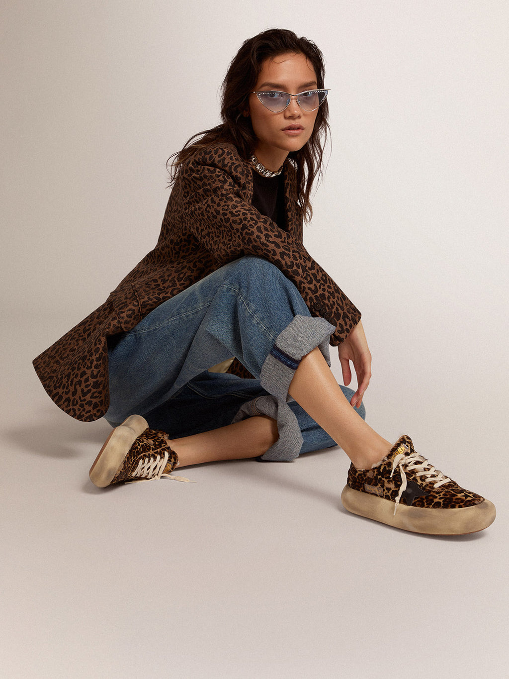 Space-Star shoes in animal-print pony skin with shearling lining| Golden Goose