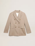 Double-breasted blazer in light beige wool gabardine| Golden Goose