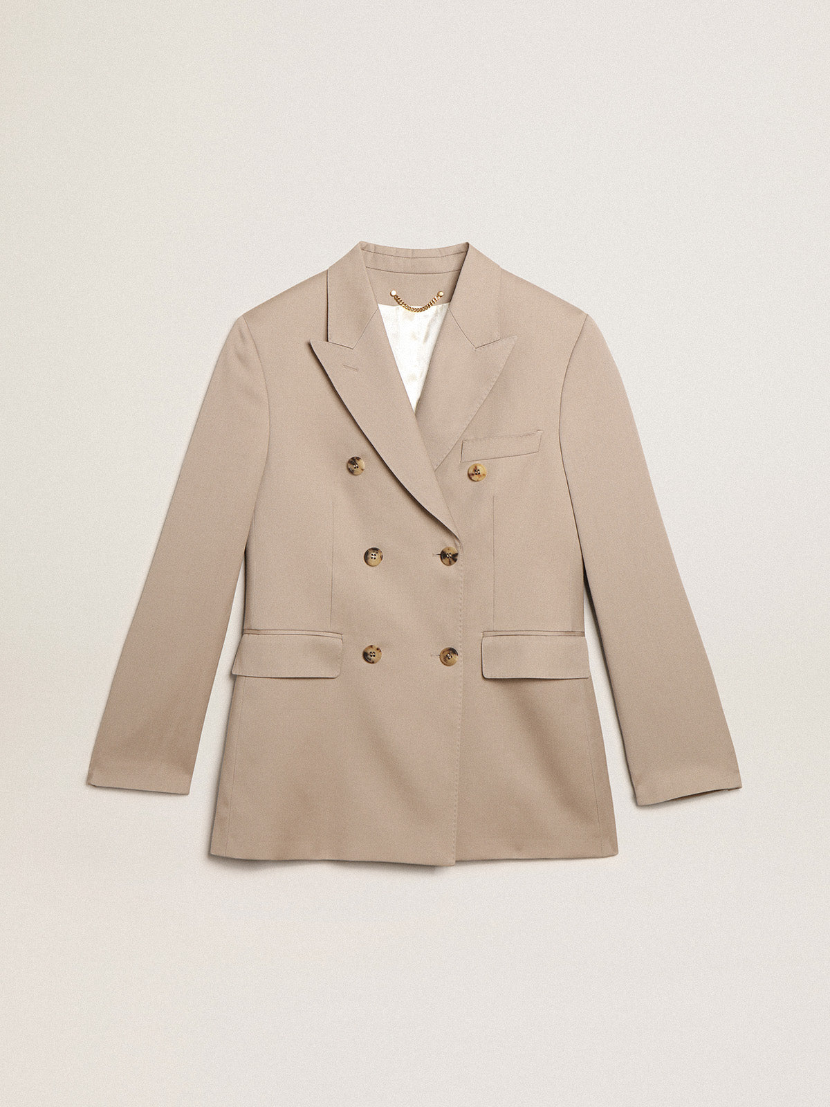 Double-breasted blazer in light beige wool gabardine| Golden Goose