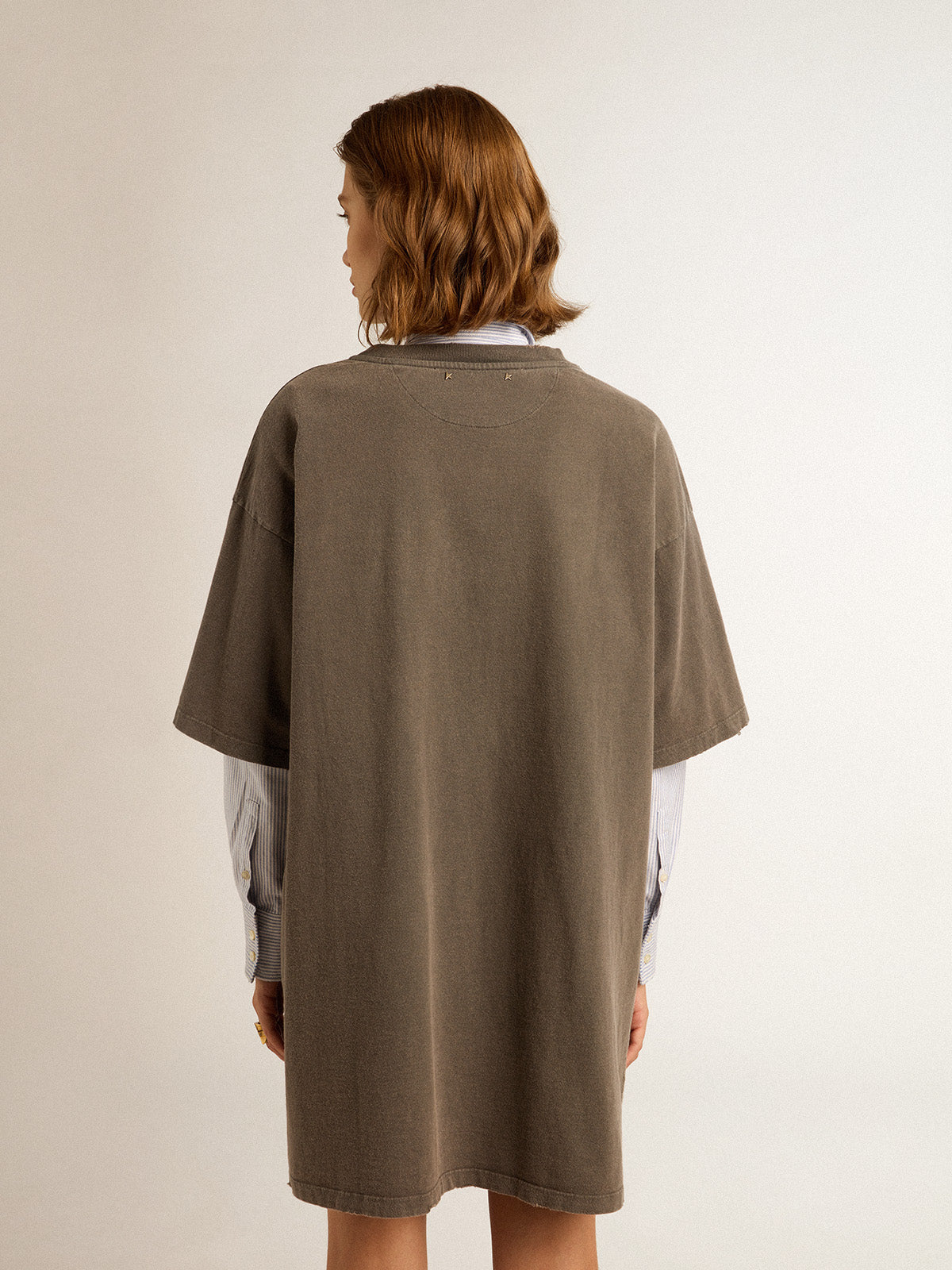 Women's gray T-shirt dress with distressed treatment| Golden Goose