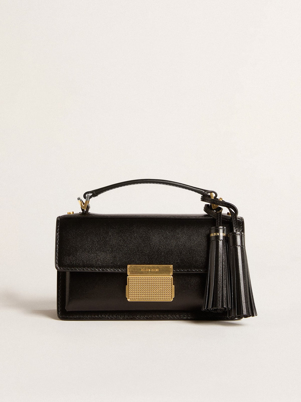 Small Venezia Bag in black boarded leather with gold details| Golden Goose