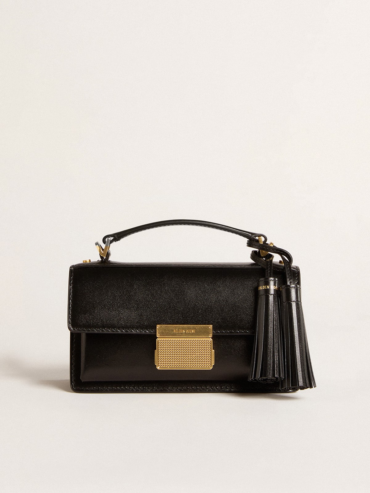 Small Venezia Bag in black boarded leather with gold details| Golden Goose