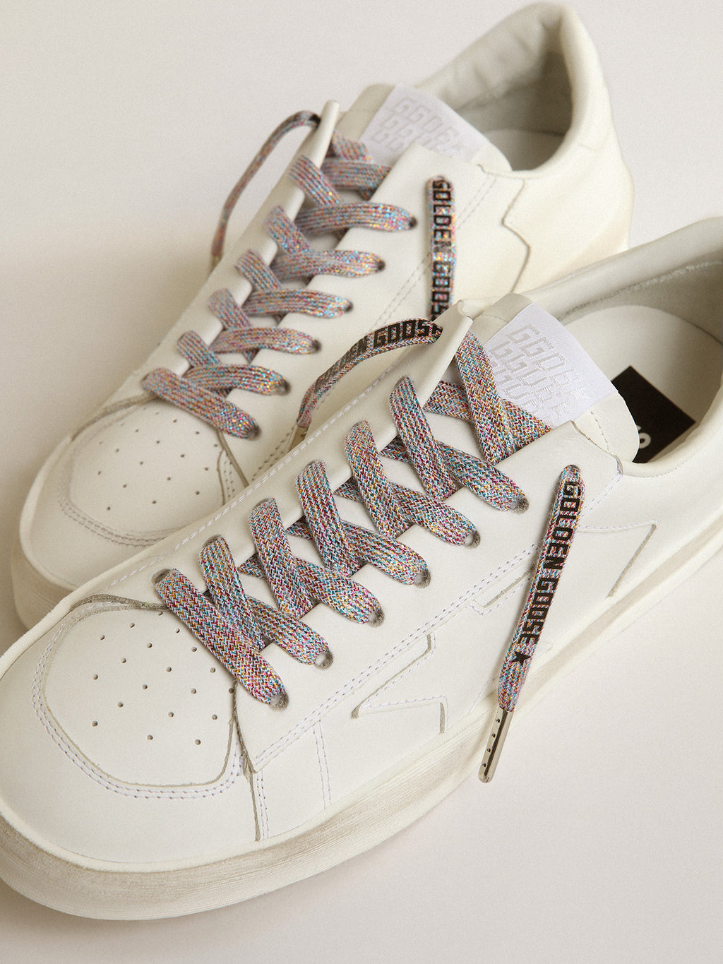 Multicolor Lurex laces with contrasting black logo| Golden Goose