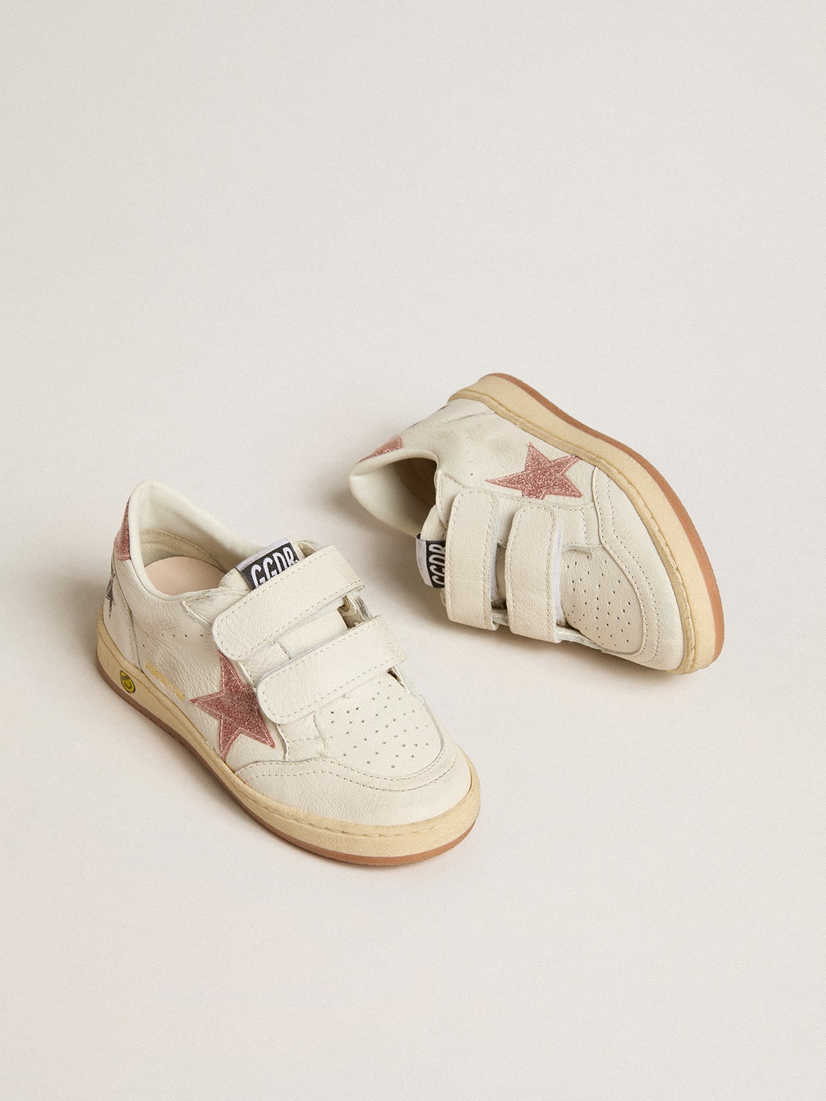 Ball Star Young in nappa with peach-pink glitter star and heel tab| Golden Goose