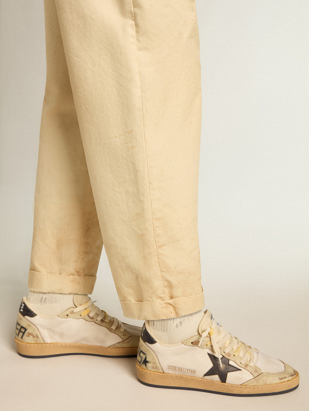Ball Star in white mesh with vintage blue leather star and heel tab| Golden Goose