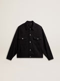 Women's black denim jacket with embroidery