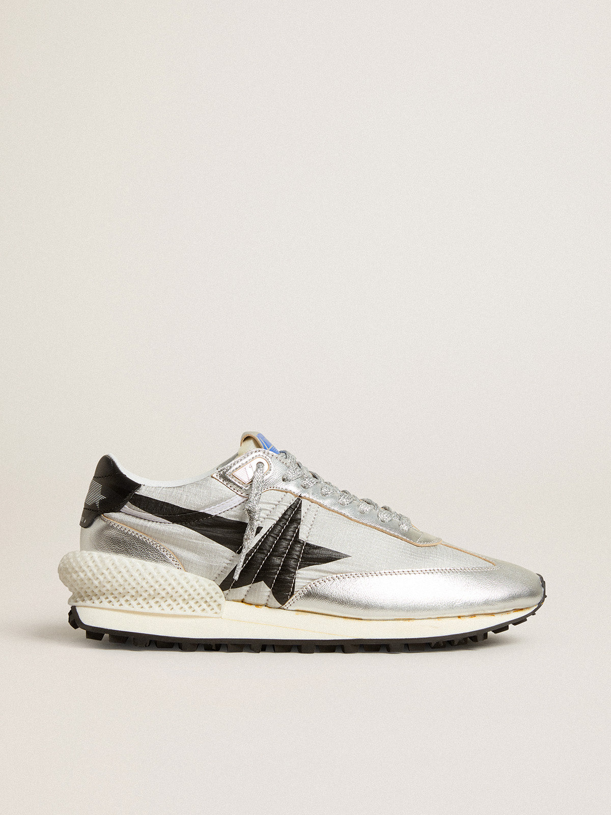 Women's Marathon with silver ripstop nylon upper and black star| Golden Goose
