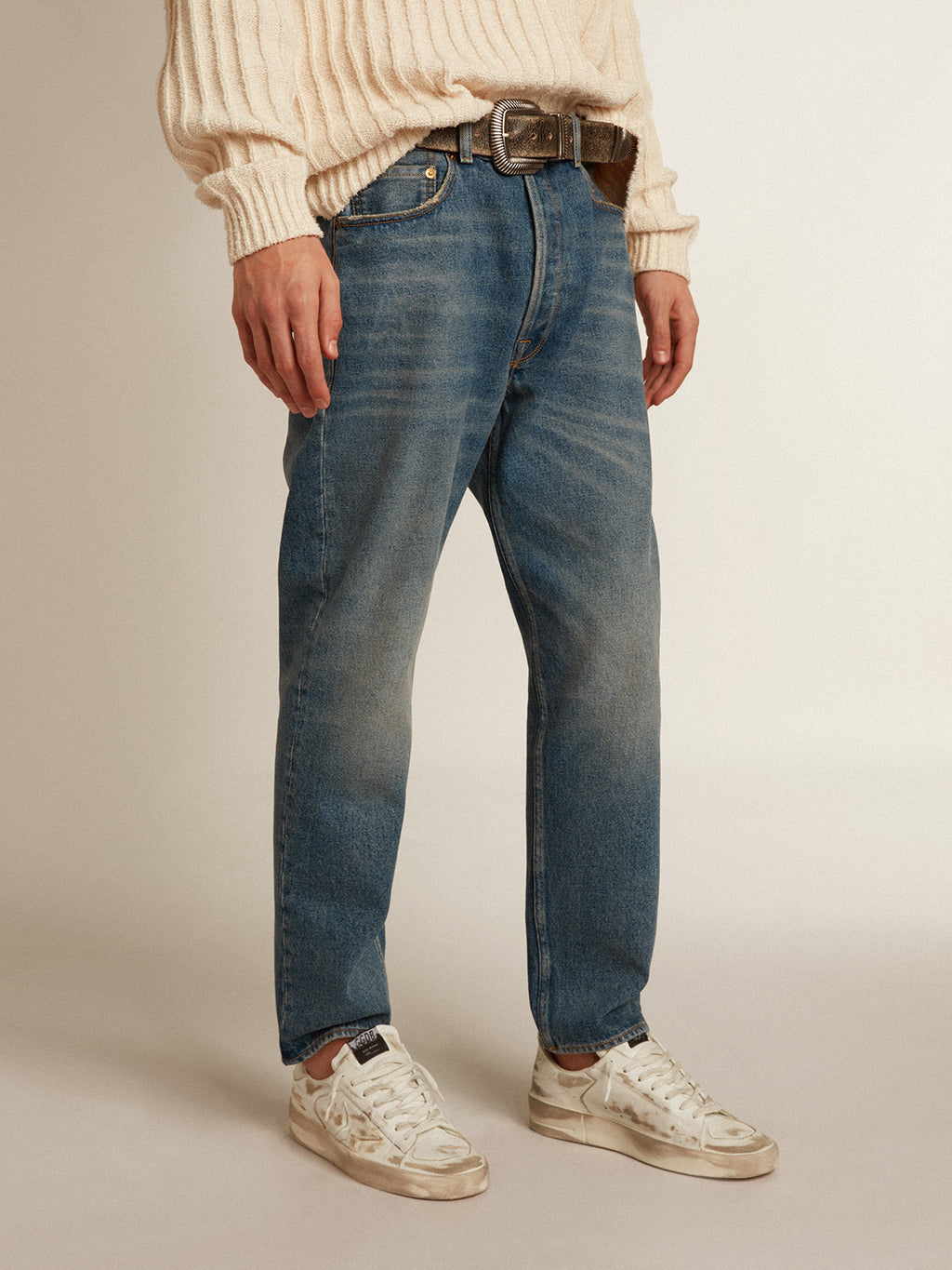 Men's slim fit jeans with medium wash| Golden Goose