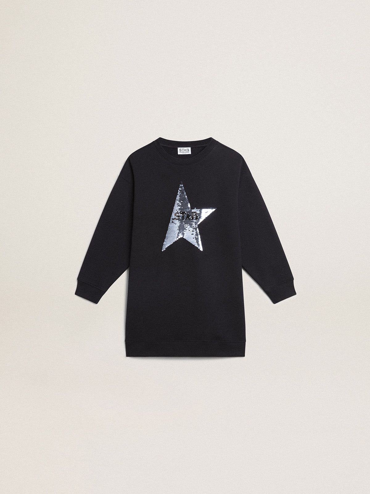 Girls' dark blue sweatshirt dress with sequin star| Golden Goose