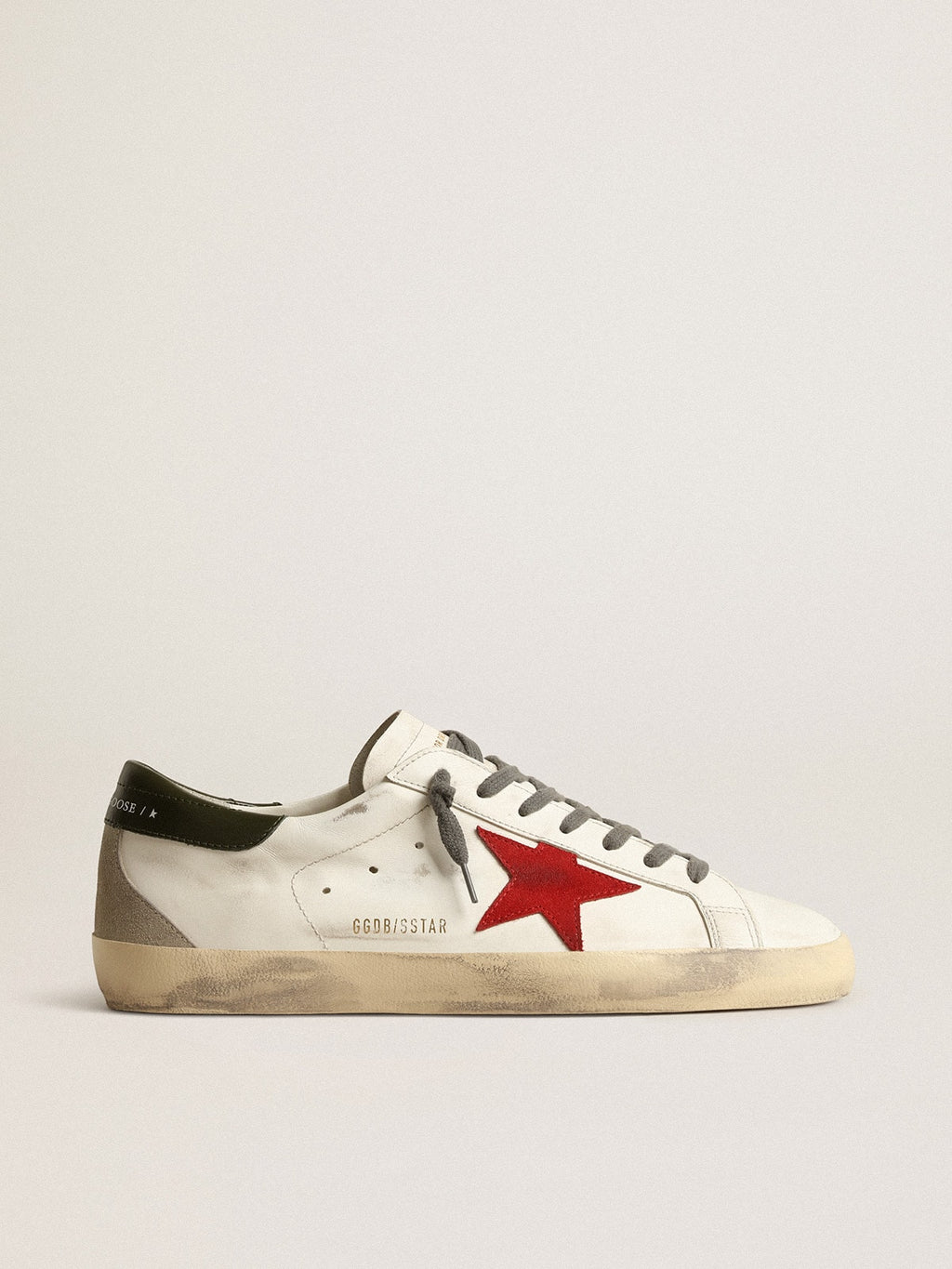 Men's Super-Star with red suede star and green leather heel tab| Golden Goose