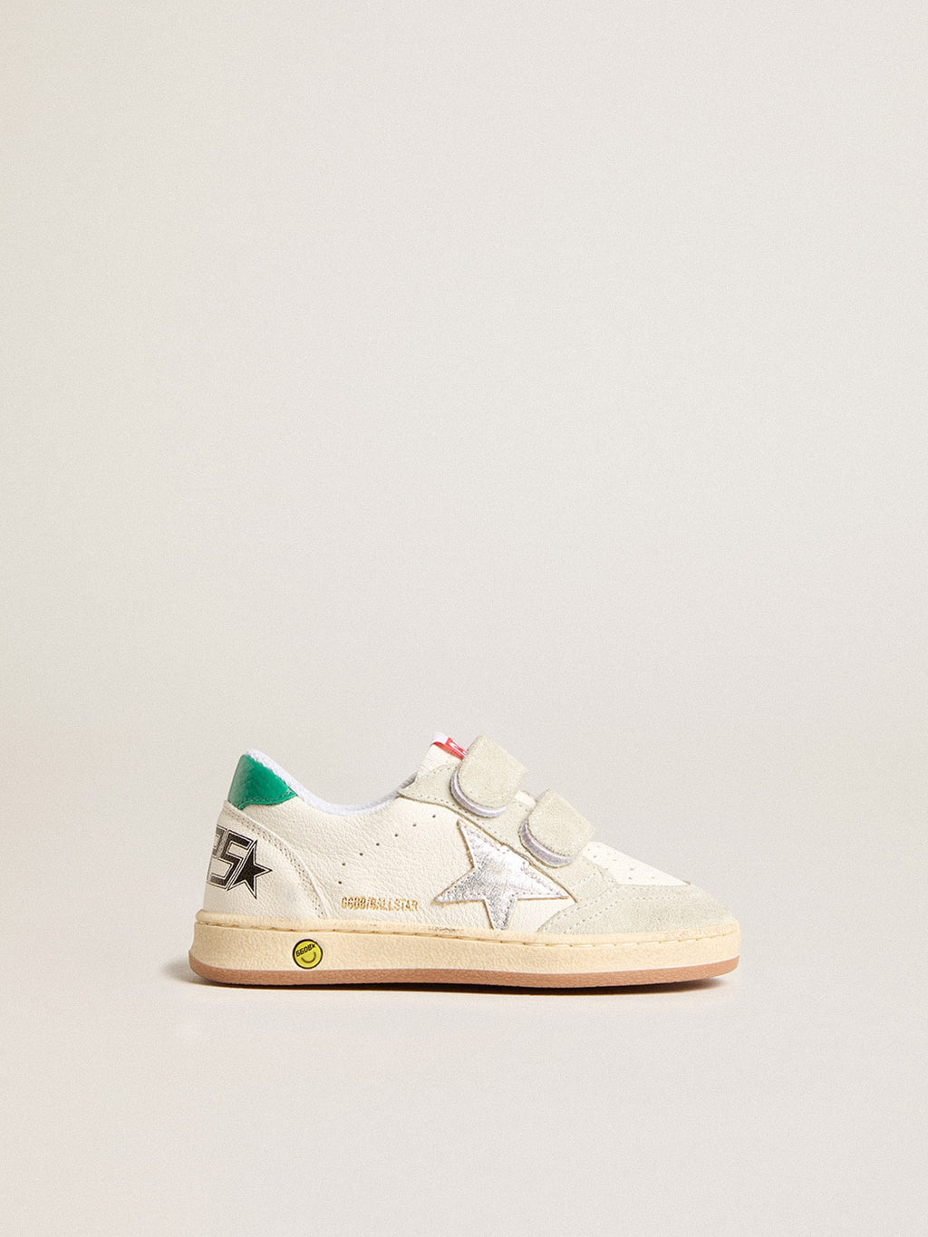 Junior Ball Star with silver star and green suede heel tab| Golden Goose