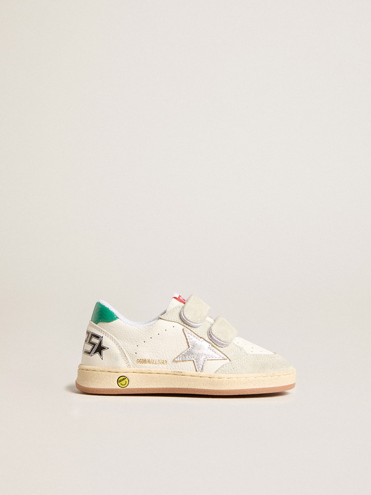 Junior Ball Star with silver star and green suede heel tab| Golden Goose
