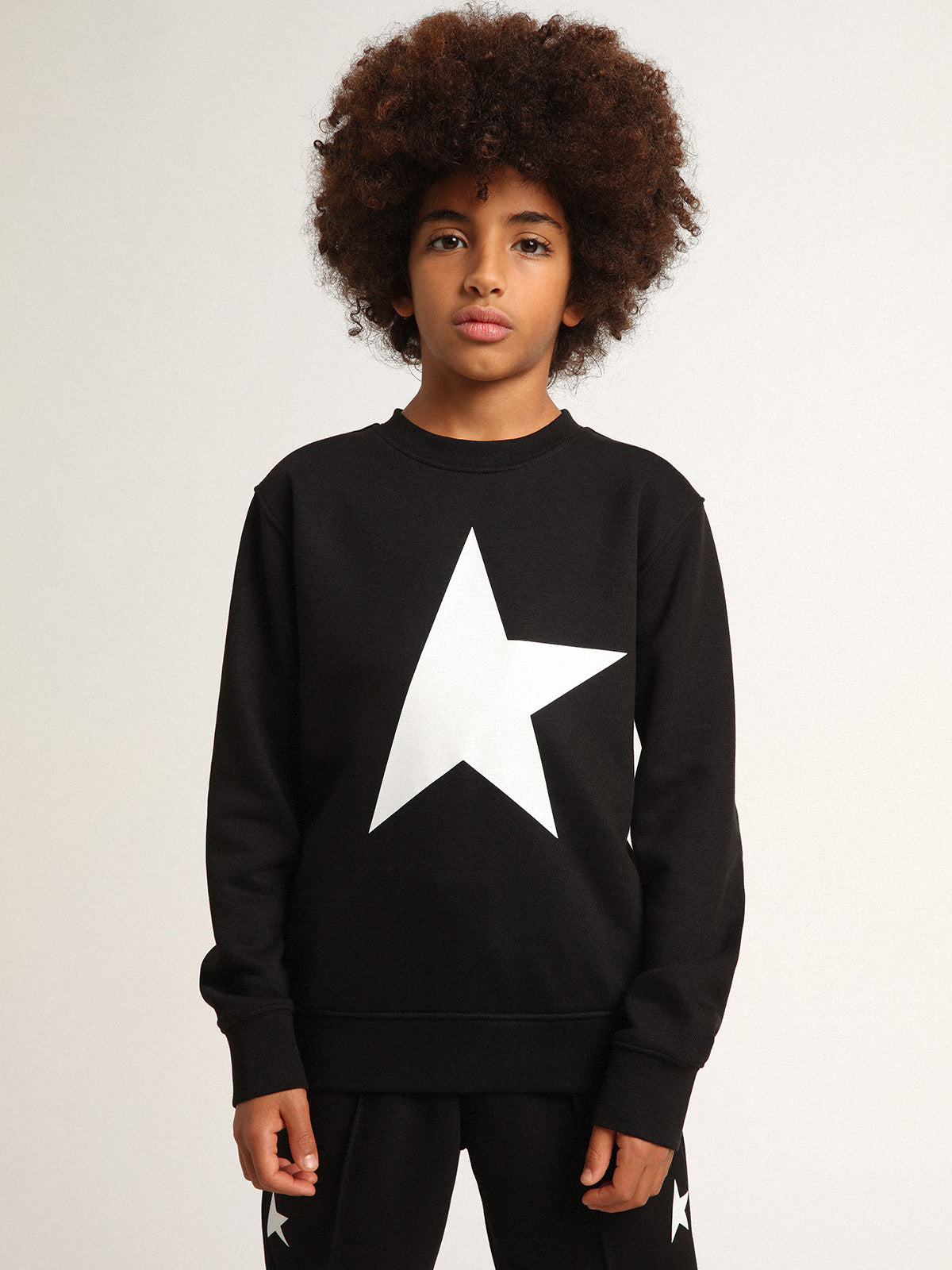 Boys' black sweatshirt with white maxi star on the front| Golden Goose