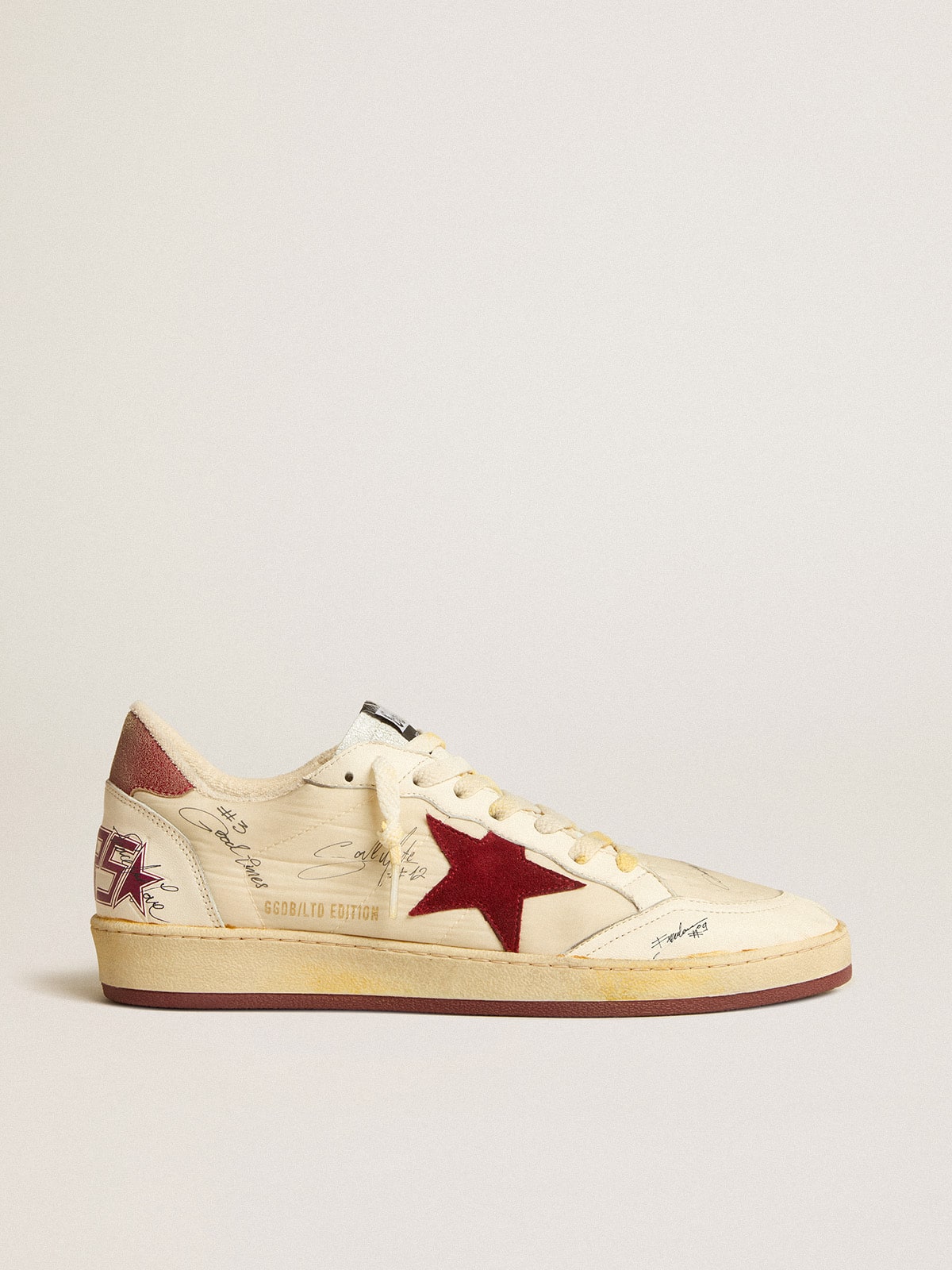 Men's Ball Star LTD in nylon with pomegranate suede star and leather heel tab| Golden Goose