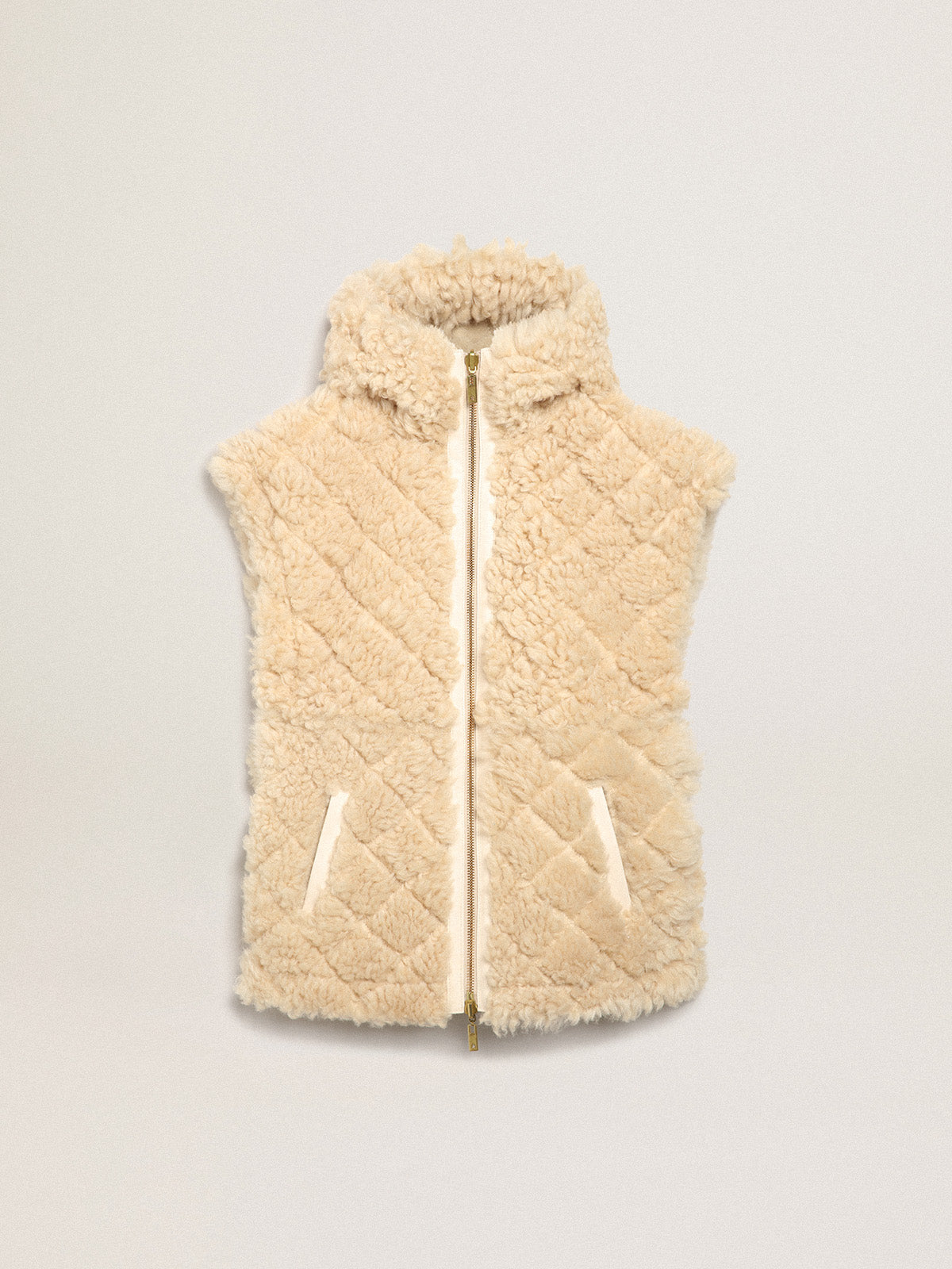 Women's reversible sheepskin vest in ecru| Golden Goose