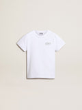 White T-shirt with contrasting silver logo on the front| Golden Goose