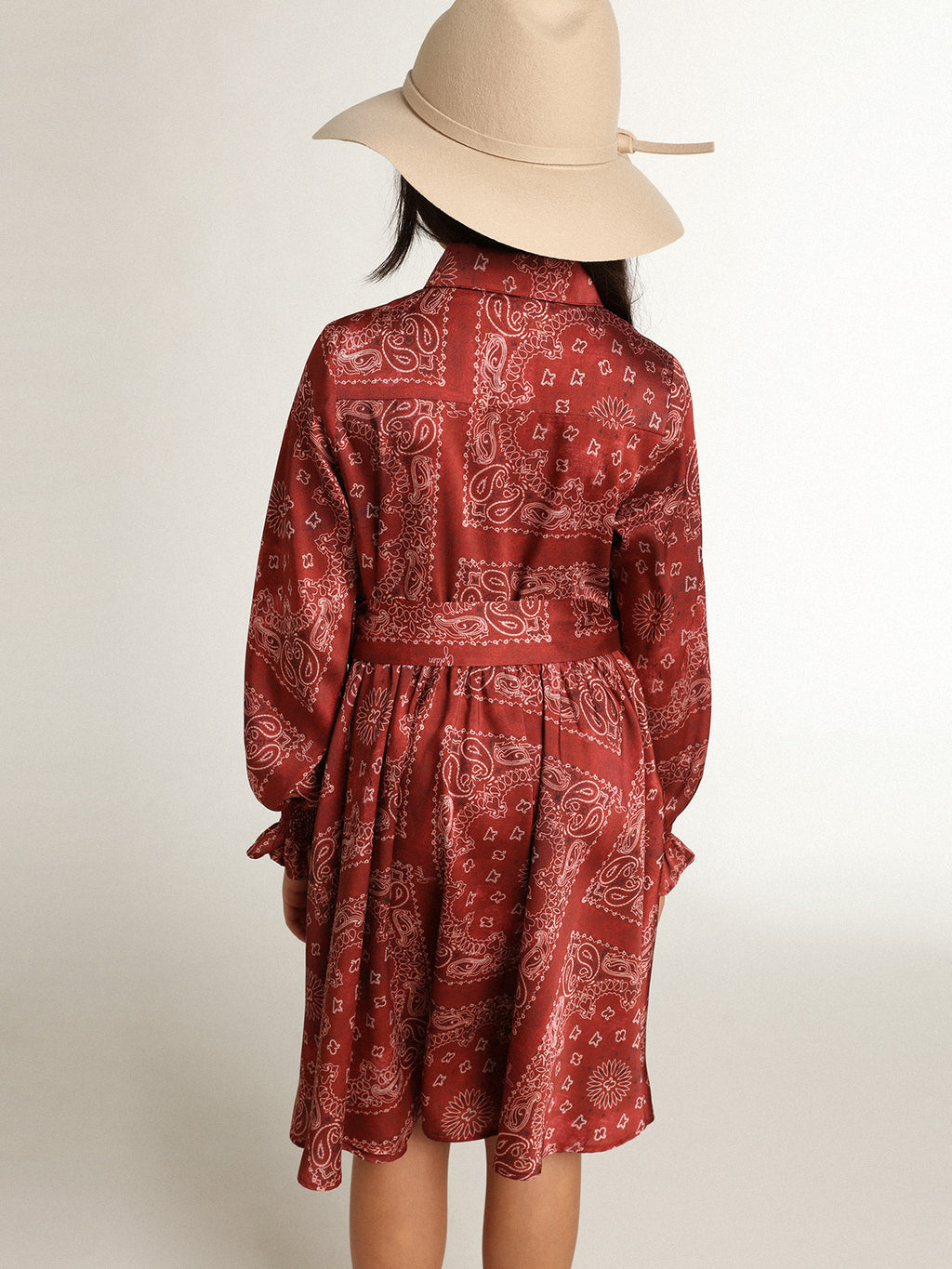 Girls' burgundy shirt dress with paisley print| Golden Goose
