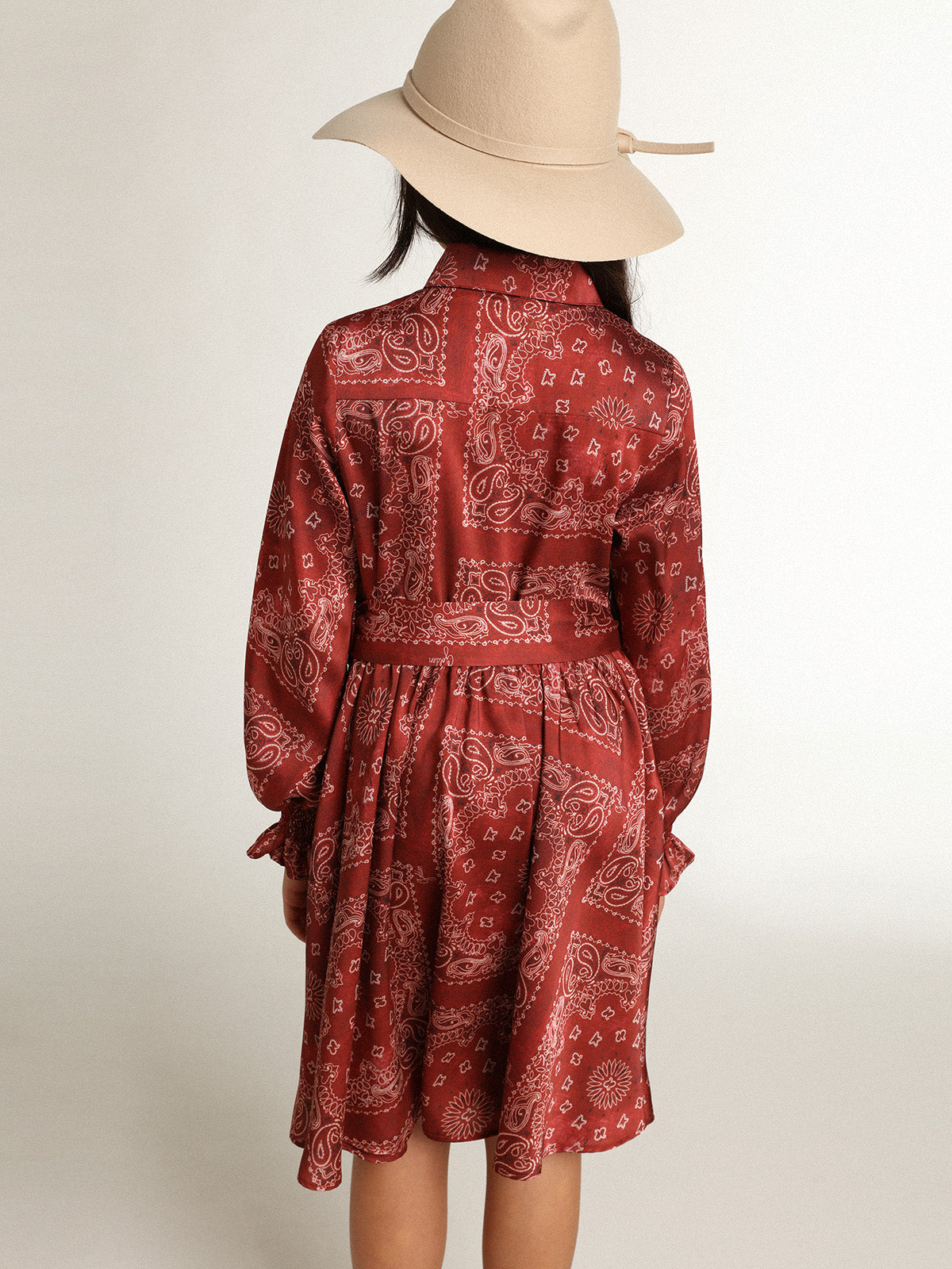 Girls' burgundy shirt dress with paisley print| Golden Goose
