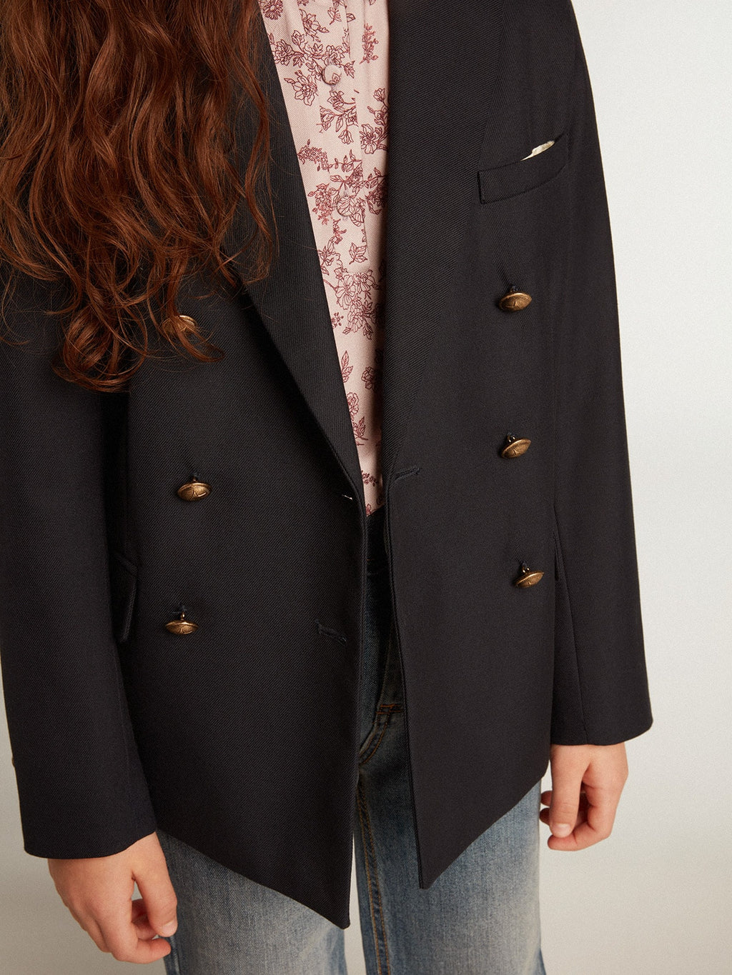 Boys' dark blue double-breasted buttoned blazer| Golden Goose
