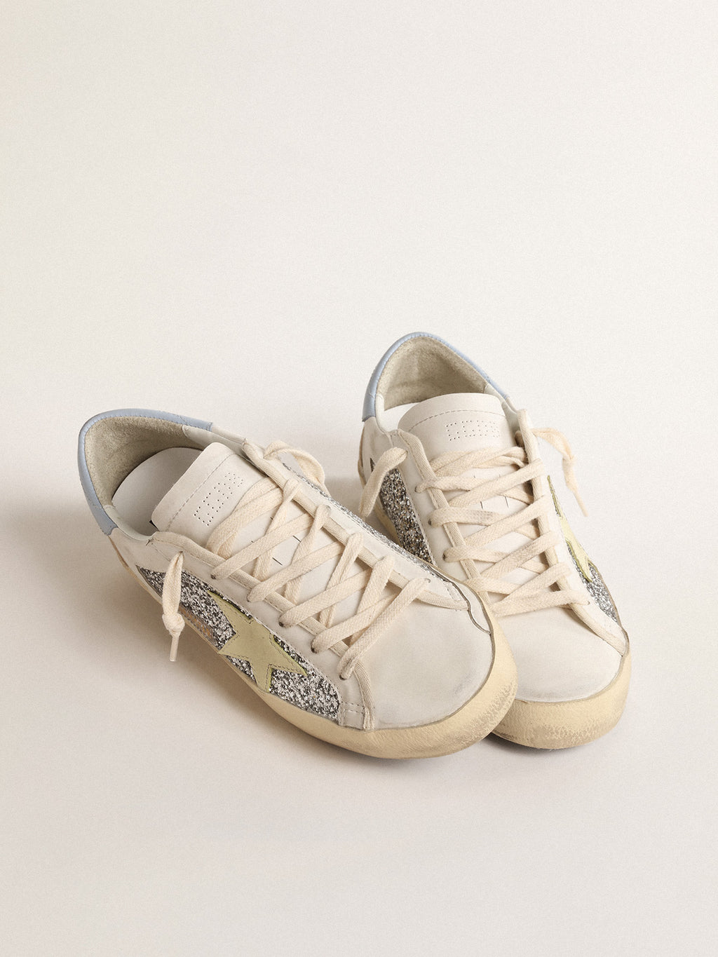 Bio-based Super-Star with silver glitter and yellow leather star| Golden Goose
