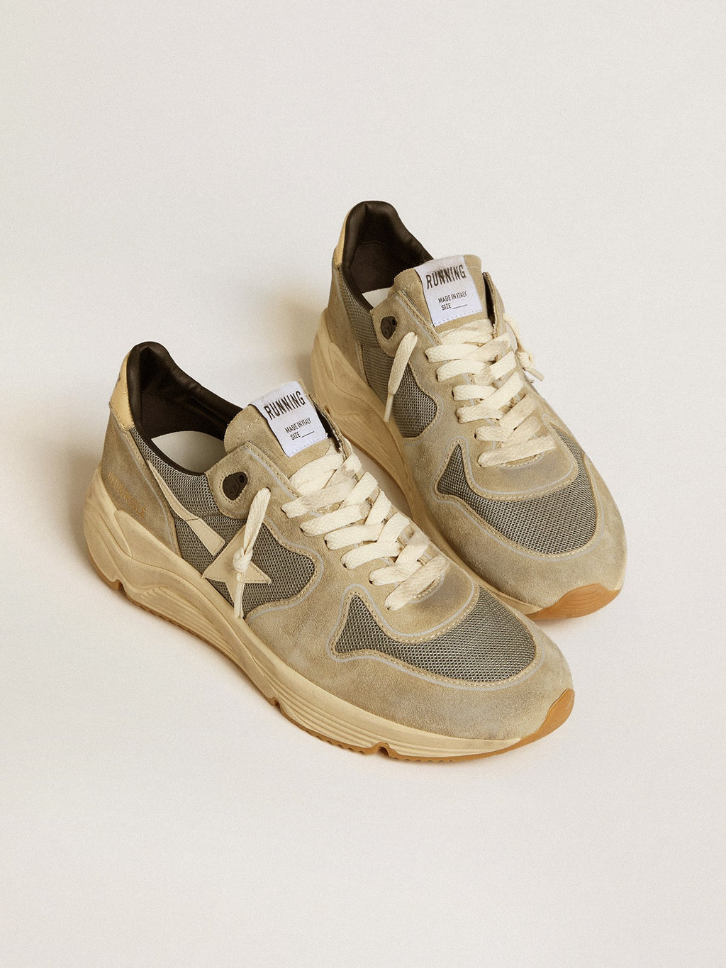 Running Sole in gray suede with white star and white heel tab| Golden Goose