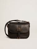 Medium Sally Bag in black leather with buckle and shoulder strap| Golden Goose