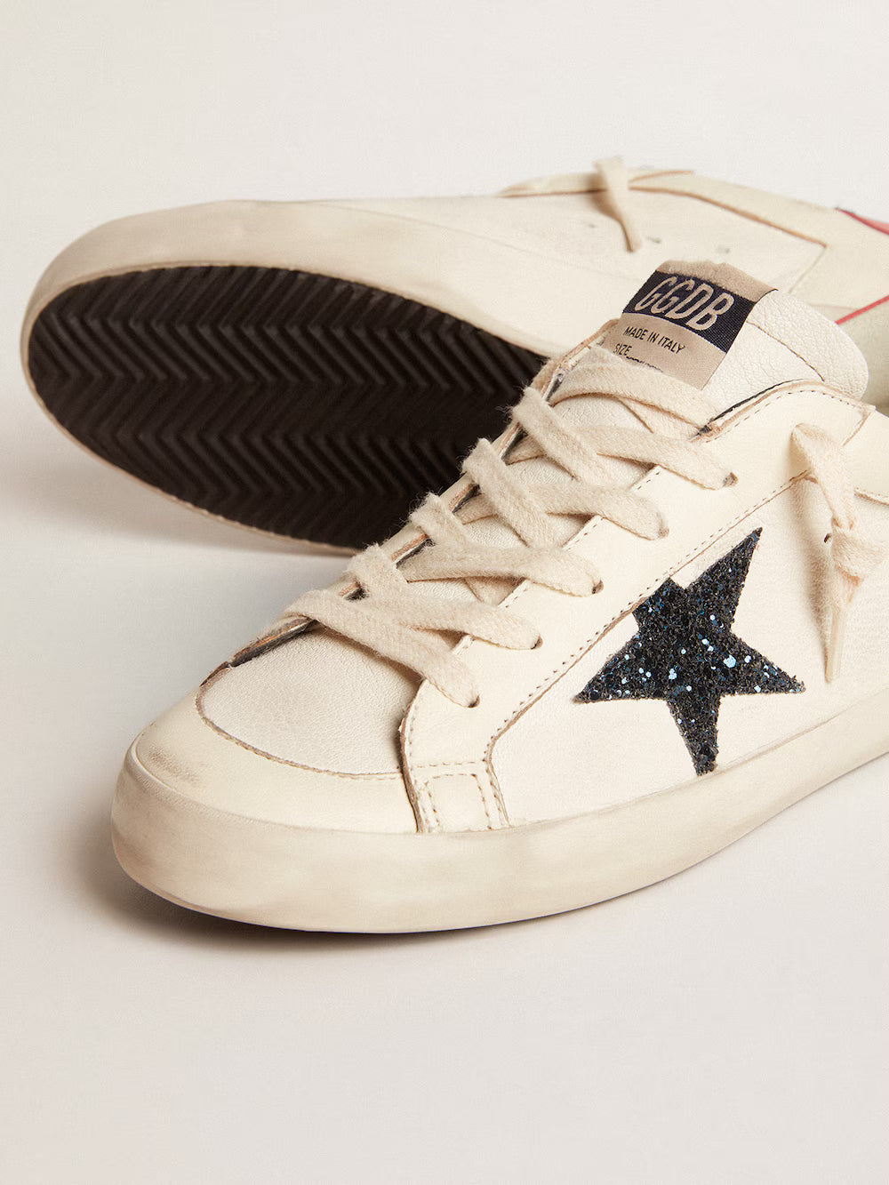 Women's Super-Star LTD in nappa with blue glitter star and red heel tab| Golden Goose
