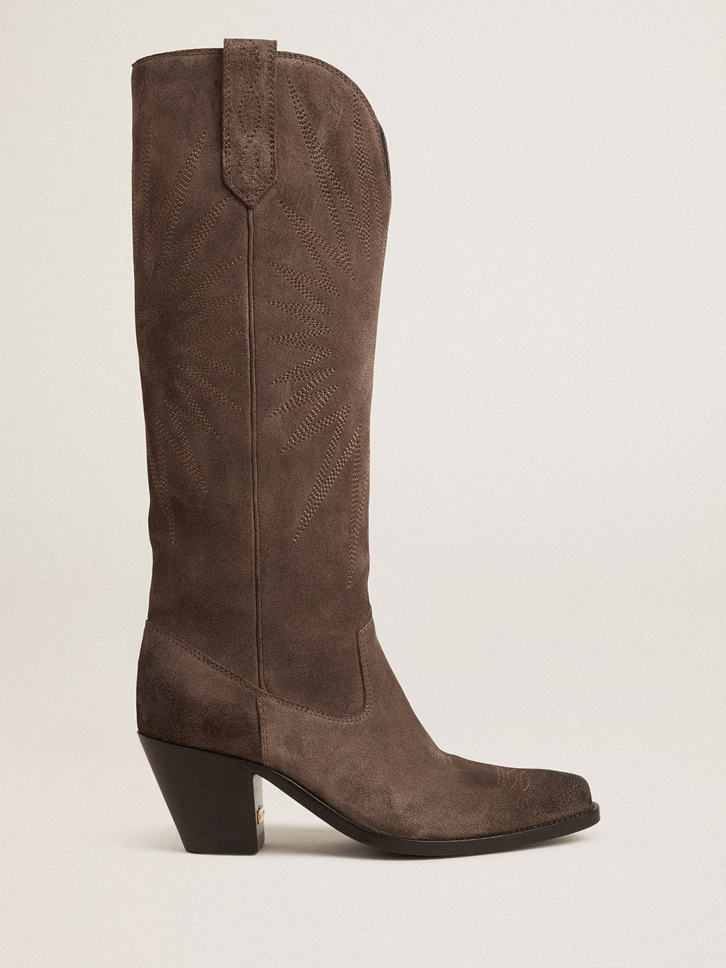 Wish Star boots in dark brown suede with tone-on-tone inlay star| Golden Goose