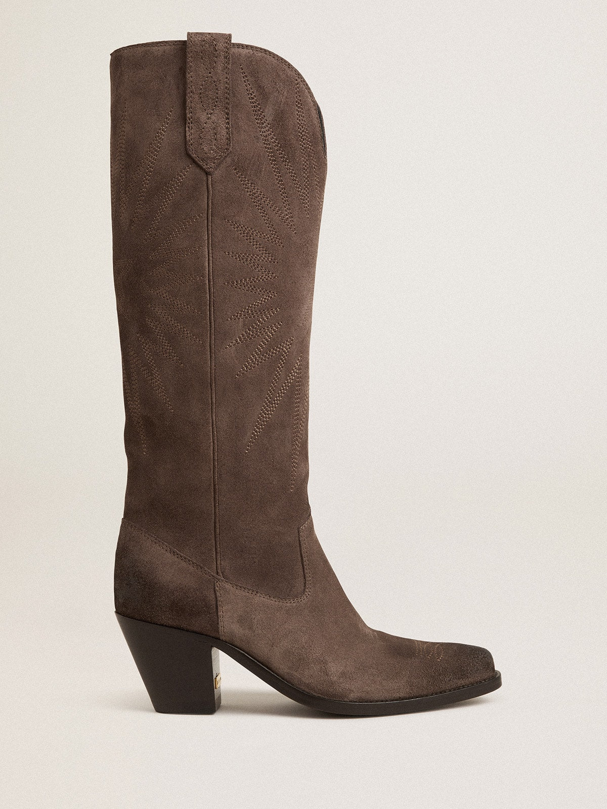 Wish Star boots in dark brown suede with tone-on-tone inlay star| Golden Goose