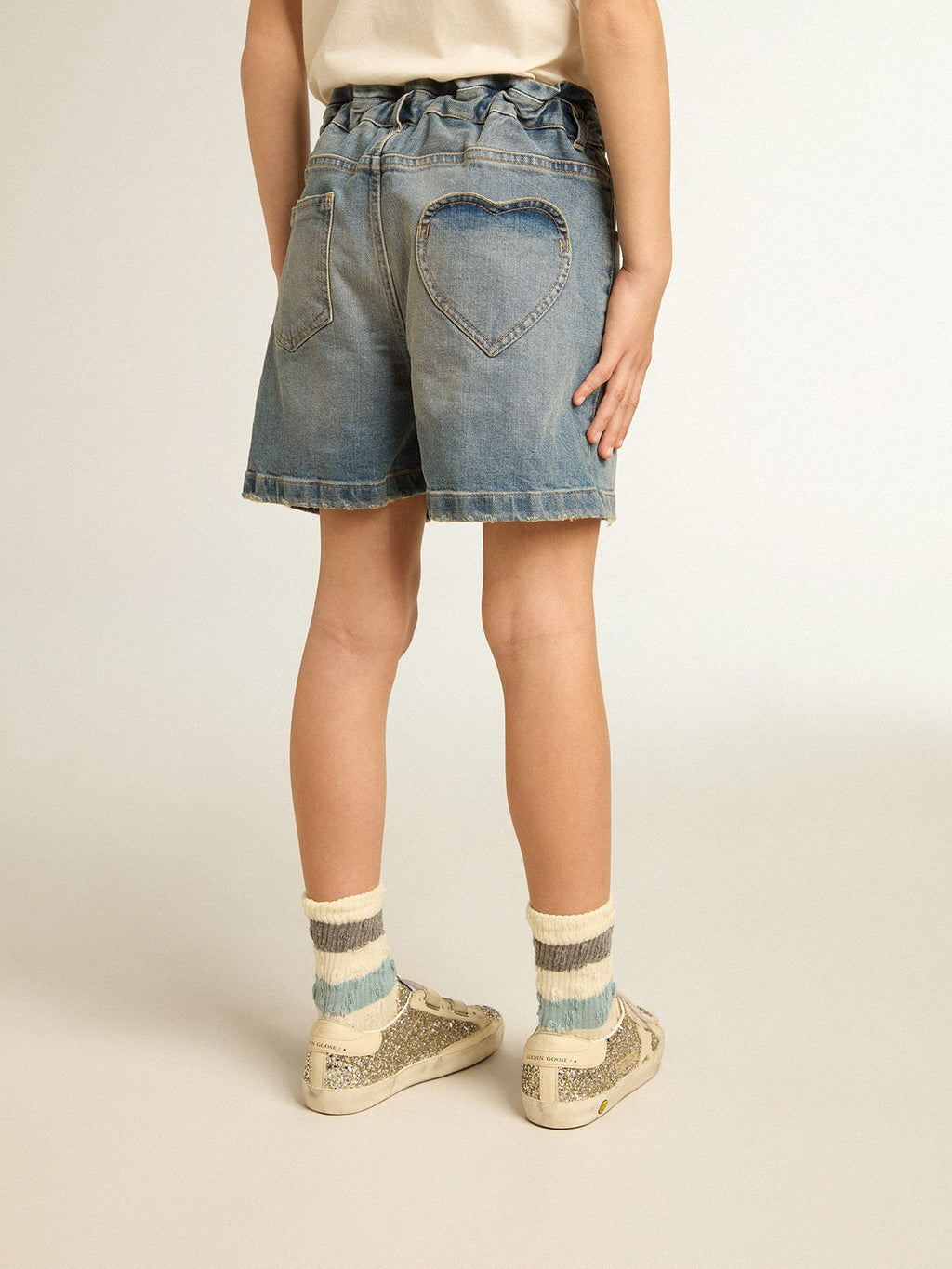 Girls' denim shorts with distressed finish| Golden Goose