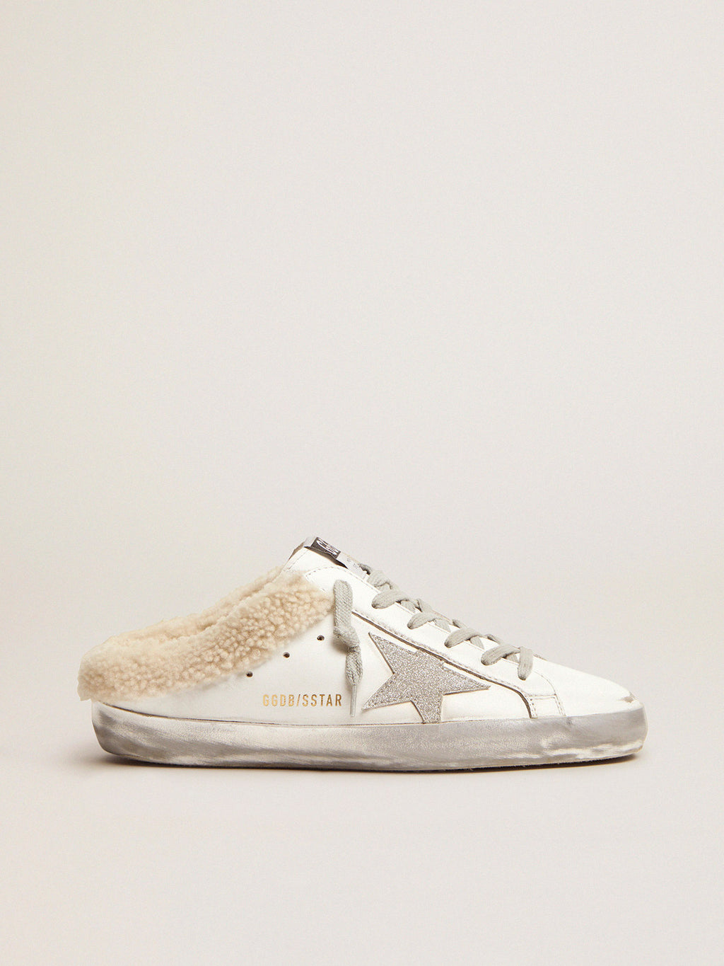 Super-Star Sabots in white leather with shearling lining| Golden Goose