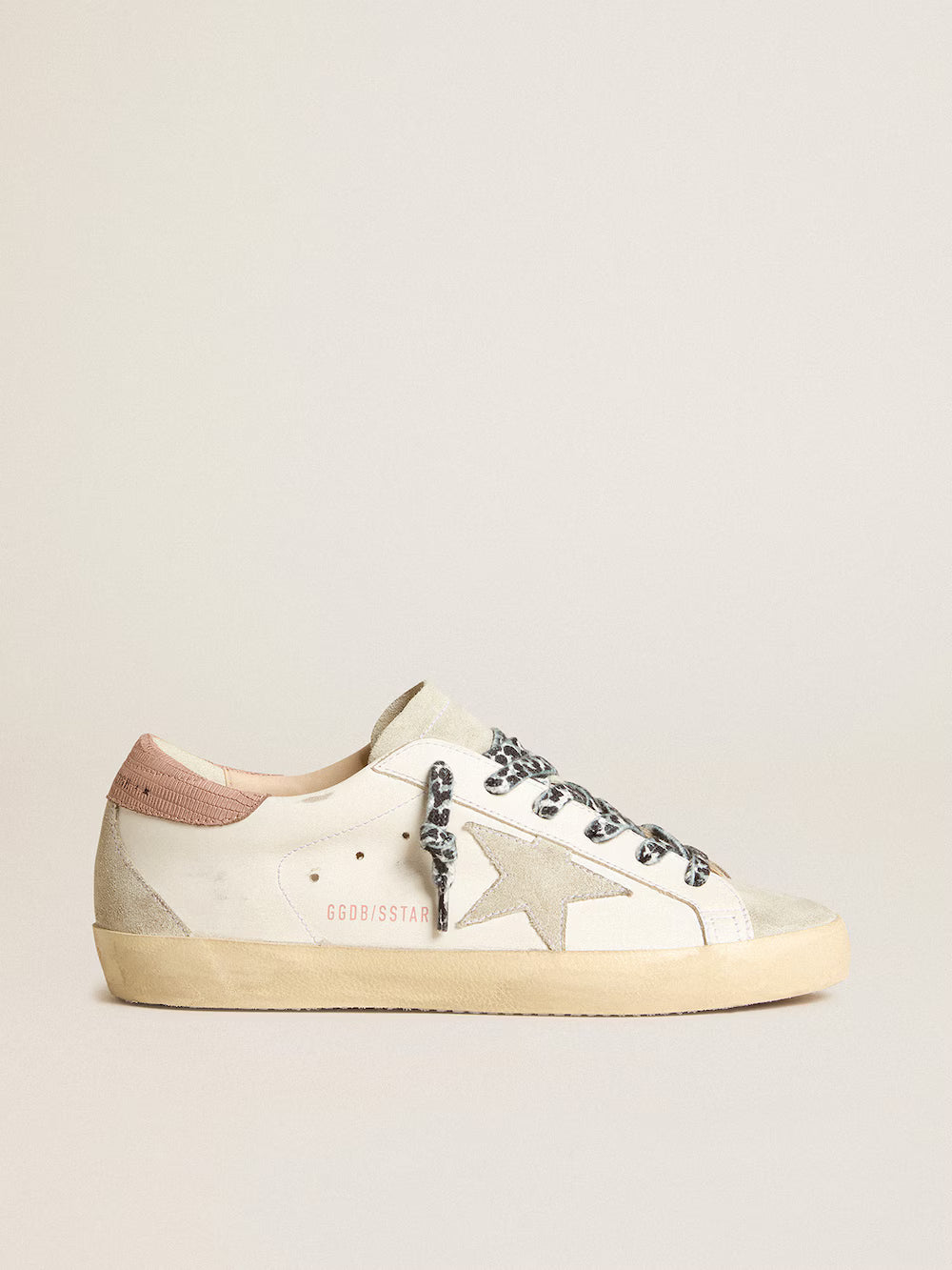 Super-Star with ice-gray star and pink lizard-print heel tab| Golden Goose