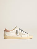 Super-Star with ice-gray star and pink lizard-print heel tab| Golden Goose