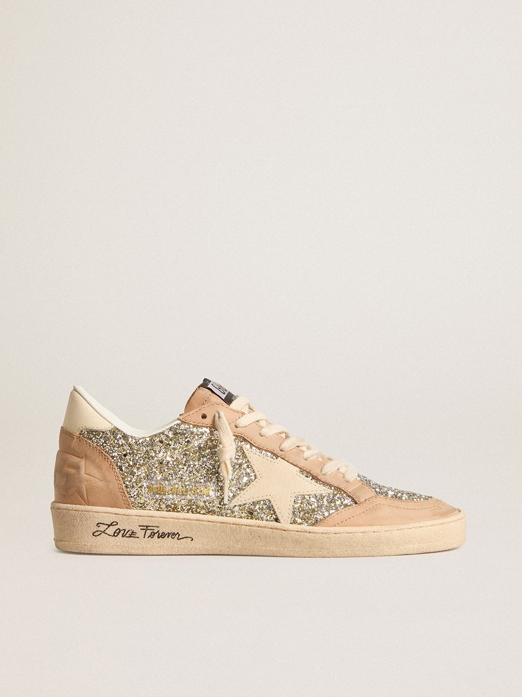 Women's Ball Star in platinum glitter with cream leather star and nubuck toe| Golden Goose