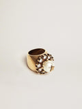 Women's ring in antique gold color with decorative bead and crystals| Golden Goose