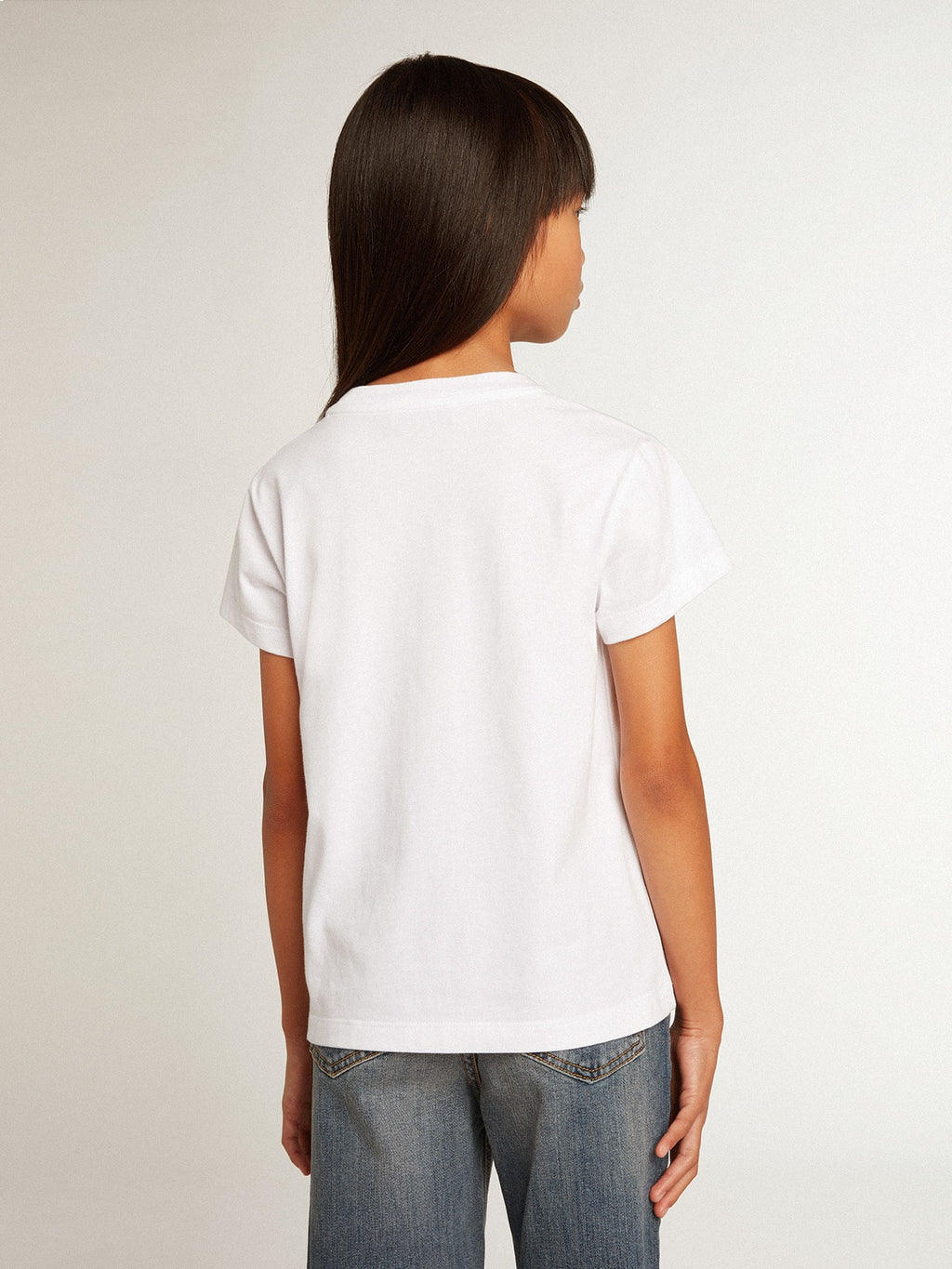 White T-shirt with central Golden lettering in crystals| Golden Goose