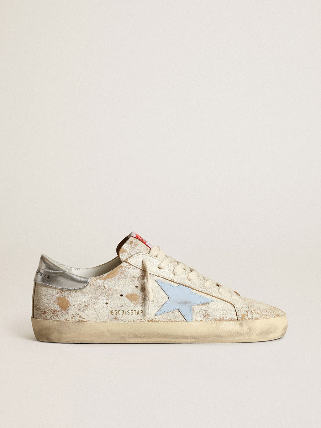 Men's Super-Star with star in smoky light blue leather and silver heel| Golden Goose
