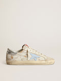 Men's Super-Star with star in smoky light blue leather and silver heel| Golden Goose