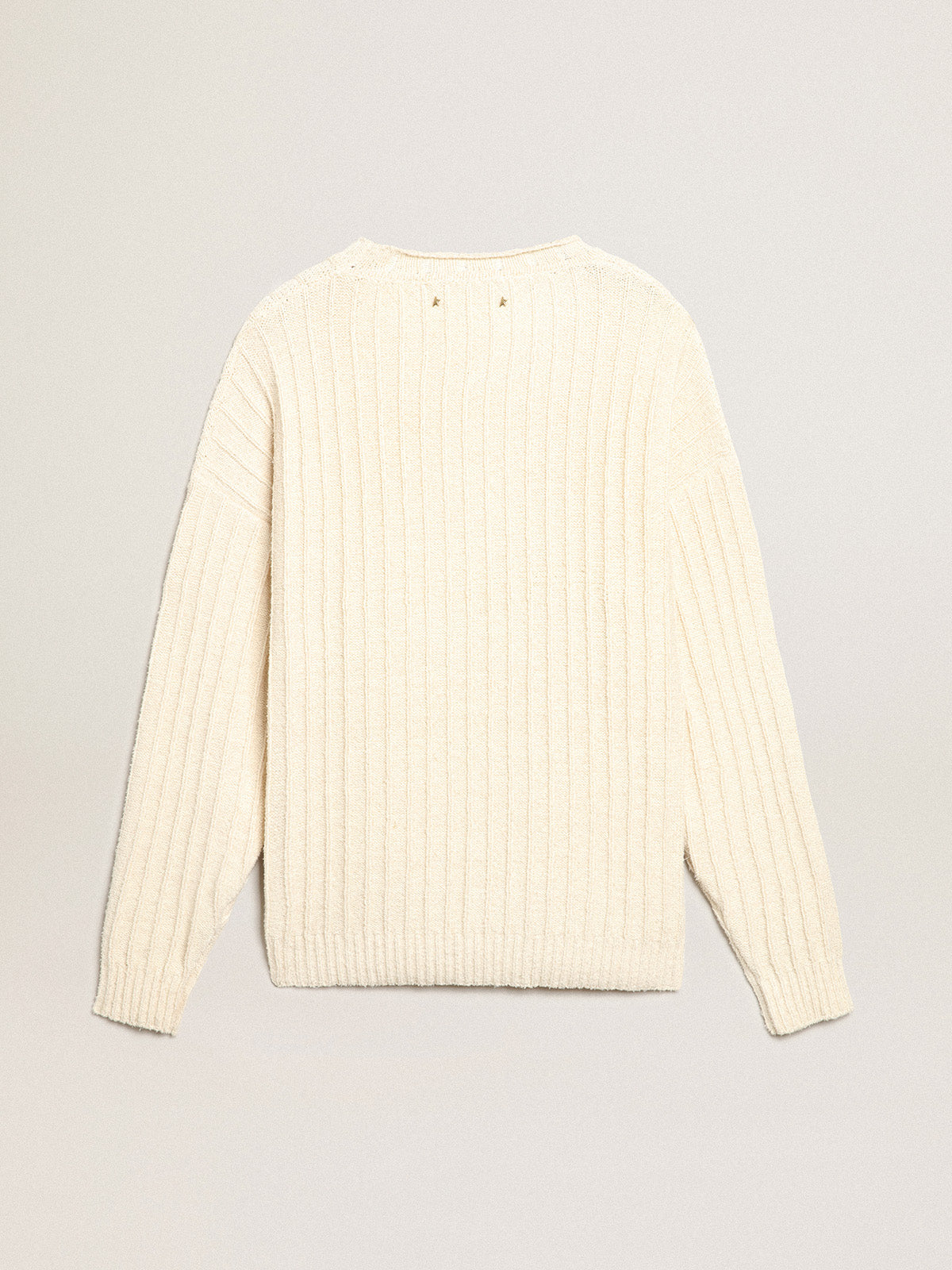 Round-neck sweater in papyrus-colored cotton-blend yarn| Golden Goose