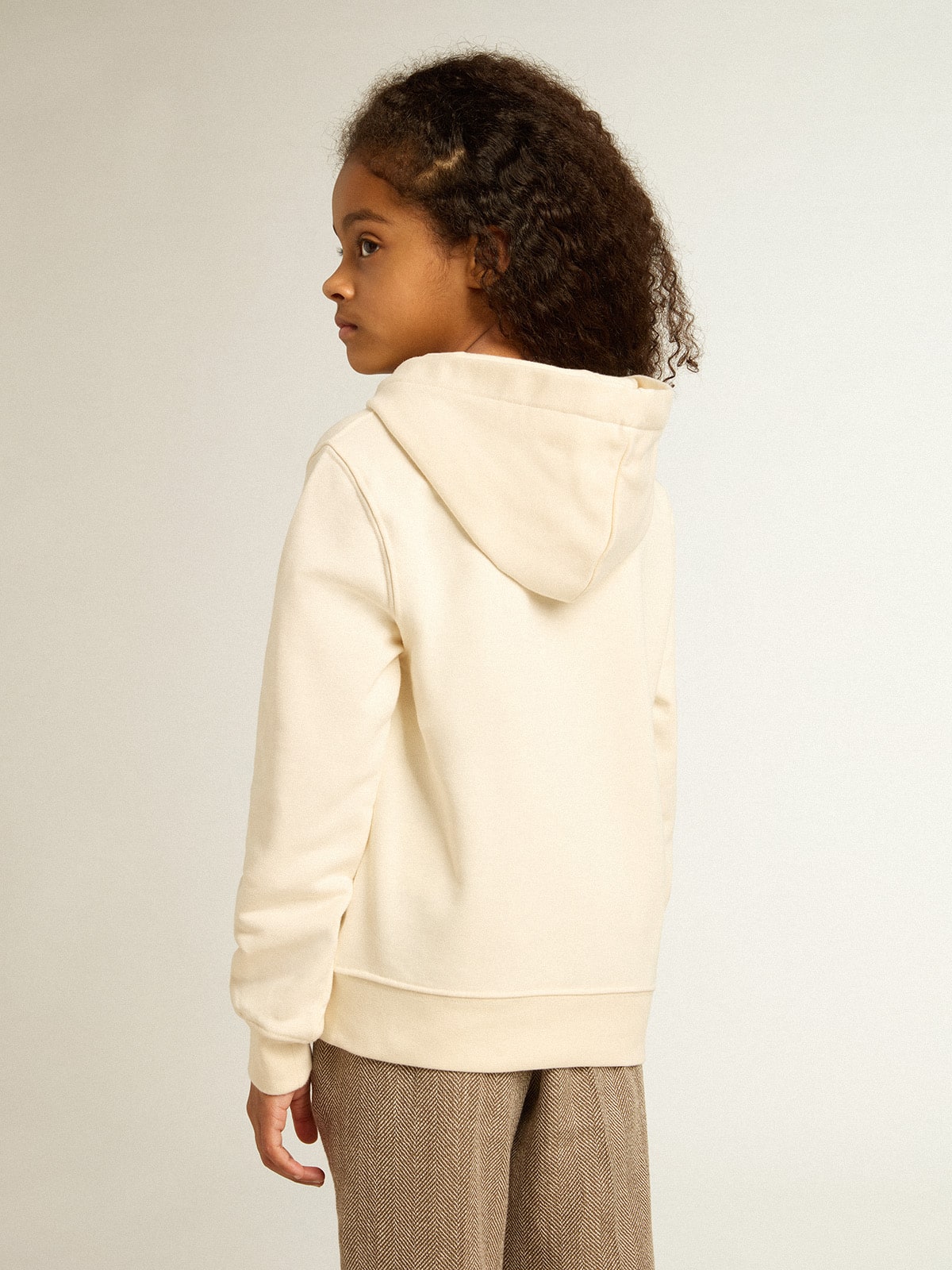 Hooded sweatshirt in aged white with patches| Golden Goose